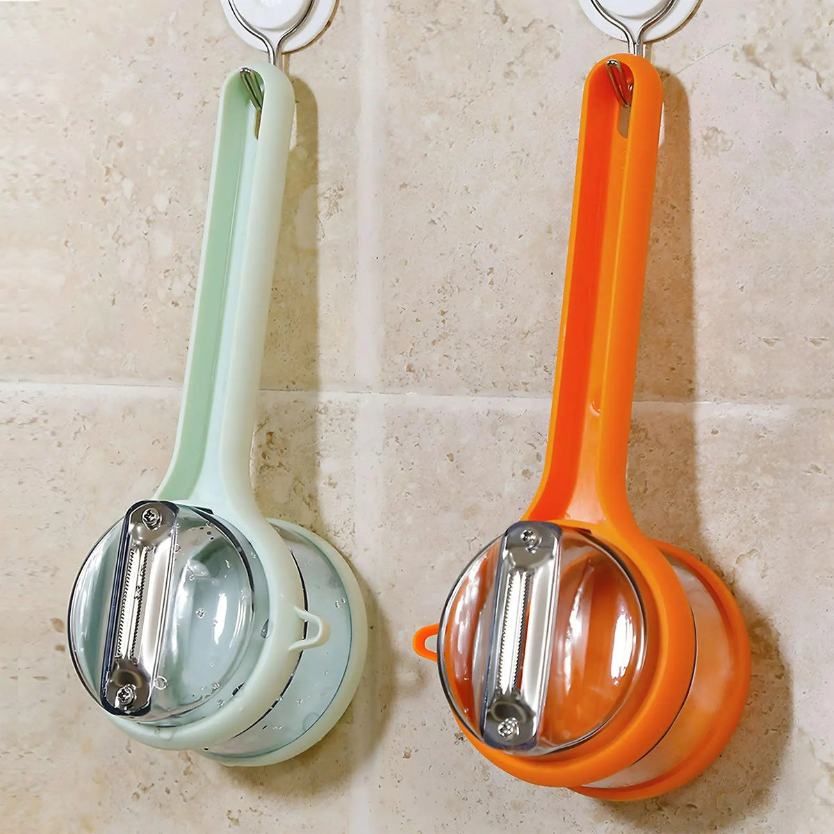 Ergonomic Stainless Steel Vegetable Peeler with Storage Box and Non-Slip Handle for Fruits and Vegetables (Orange)