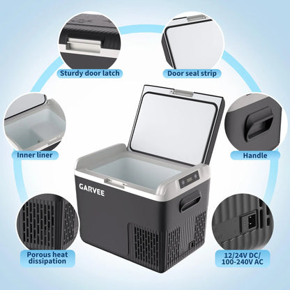 Garvee Portable Compressor Beverage Refrigerator Cooler - 18L (19QT, 20.5" X 14.6" X 16.3"), 12/24V DC, Temperature Range -4°F to 68°F, Versatile Polypropylene Fridge for Car and RV Travel