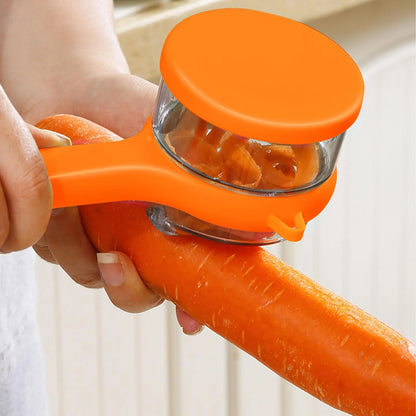 Ergonomic Stainless Steel Vegetable Peeler with Storage Box and Non-Slip Handle for Fruits and Vegetables (Orange)