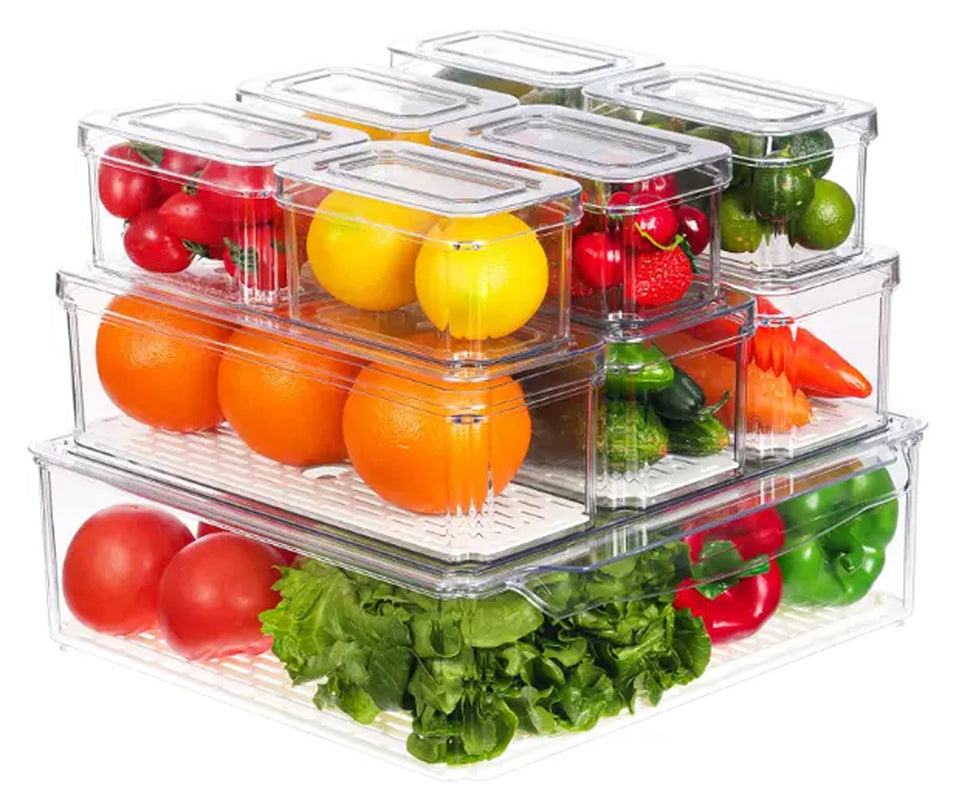 10 Pack Refrigerator Pantry Organizer Bins Stackable Fridge Organizer Bins with Lids Container Kitchen Set Storage Clear PET Material Odor-Resistant Space-Saving