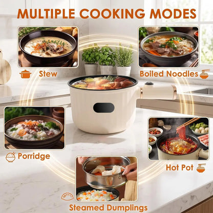 1.4L Compact Non-Stick Electric Hot Pot with Steamer - Portable Heating Cooker with Adjustable Temperature Control, Detachable Plug, and Overheat Protection for Dorm Use