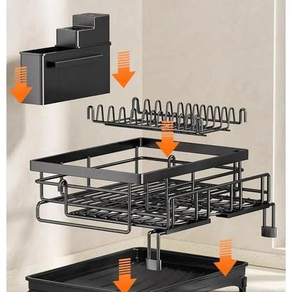 Indoor Recreation 2-Tier Adjustable Over-Sink Expandable Kitchen Dish Drying Rack - 360° Drain, Kitchen Organizer, Dish Storage, Organiser, Storage Holder, Efficient Home Supplies Drying Solution