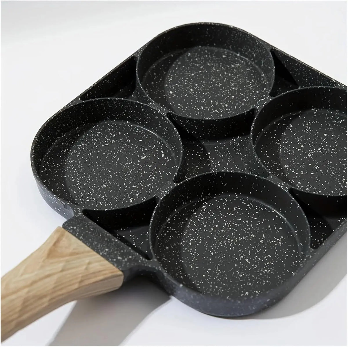 4-Hole Nonstick Medical Stone Coat Aluminium Egg Frying Pan with Wooden Handle, Induction & Stove Compatible Durable Easy-To-Clean Breakfast Omelet Maker Cookware Skillet