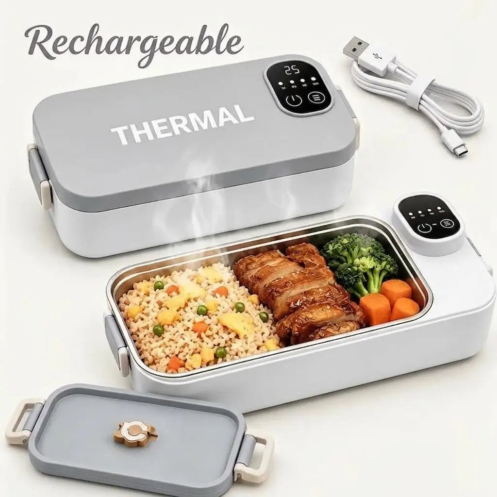 Portable Self-Heating Bento Box with Timer & Insulated Bag | Rechargable Electric Heated Lunchbox Ideal for Men and Women