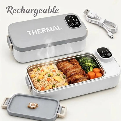 Portable Self-Heating Bento Box with Timer & Insulated Bag | Rechargable Electric Heated Lunchbox Ideal for Men and Women