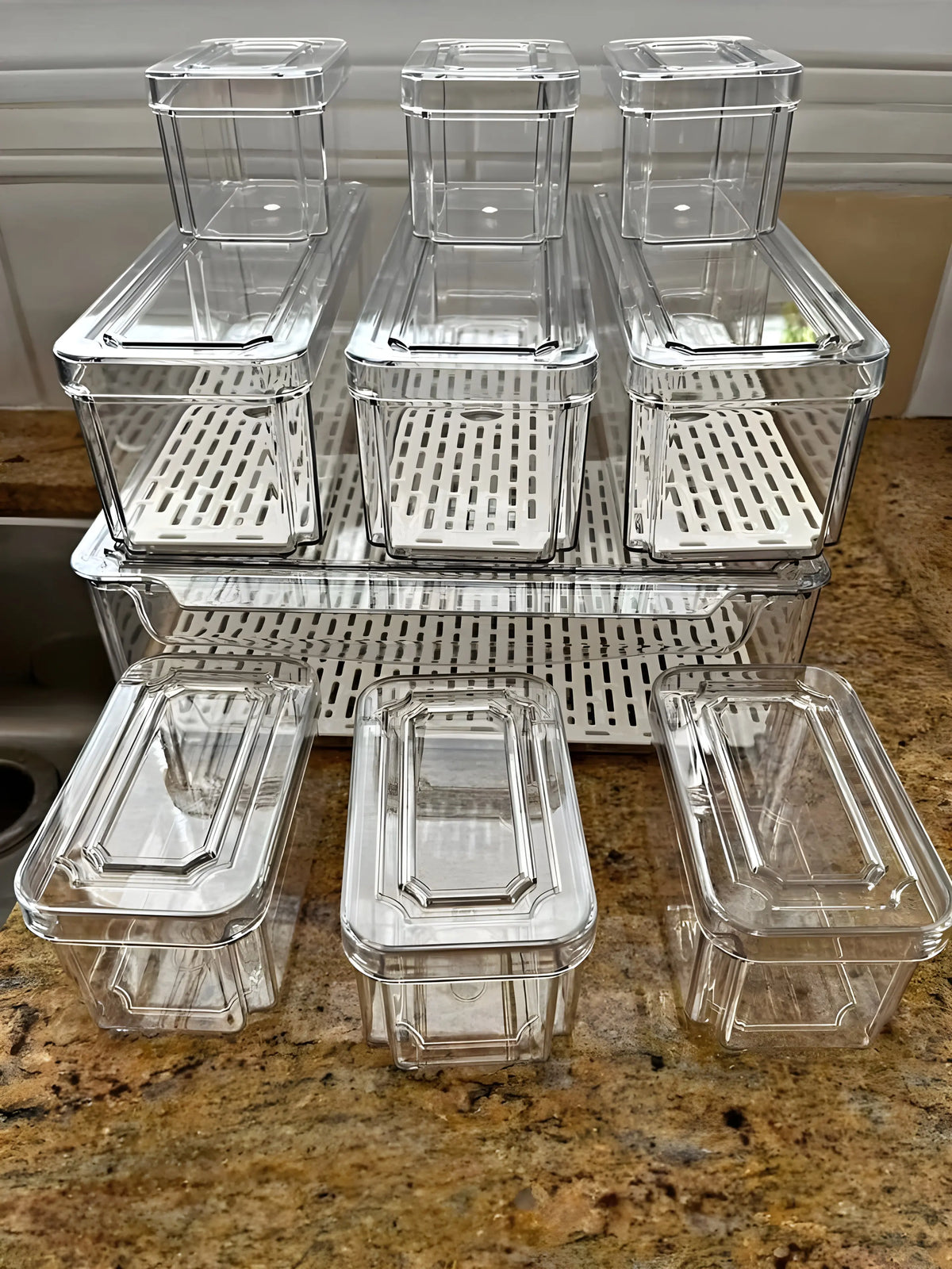 10 Pack Refrigerator Pantry Organizer Bins Stackable Fridge Organizer Bins with Lids Container Kitchen Set Storage Clear PET Material Odor-Resistant Space-Saving