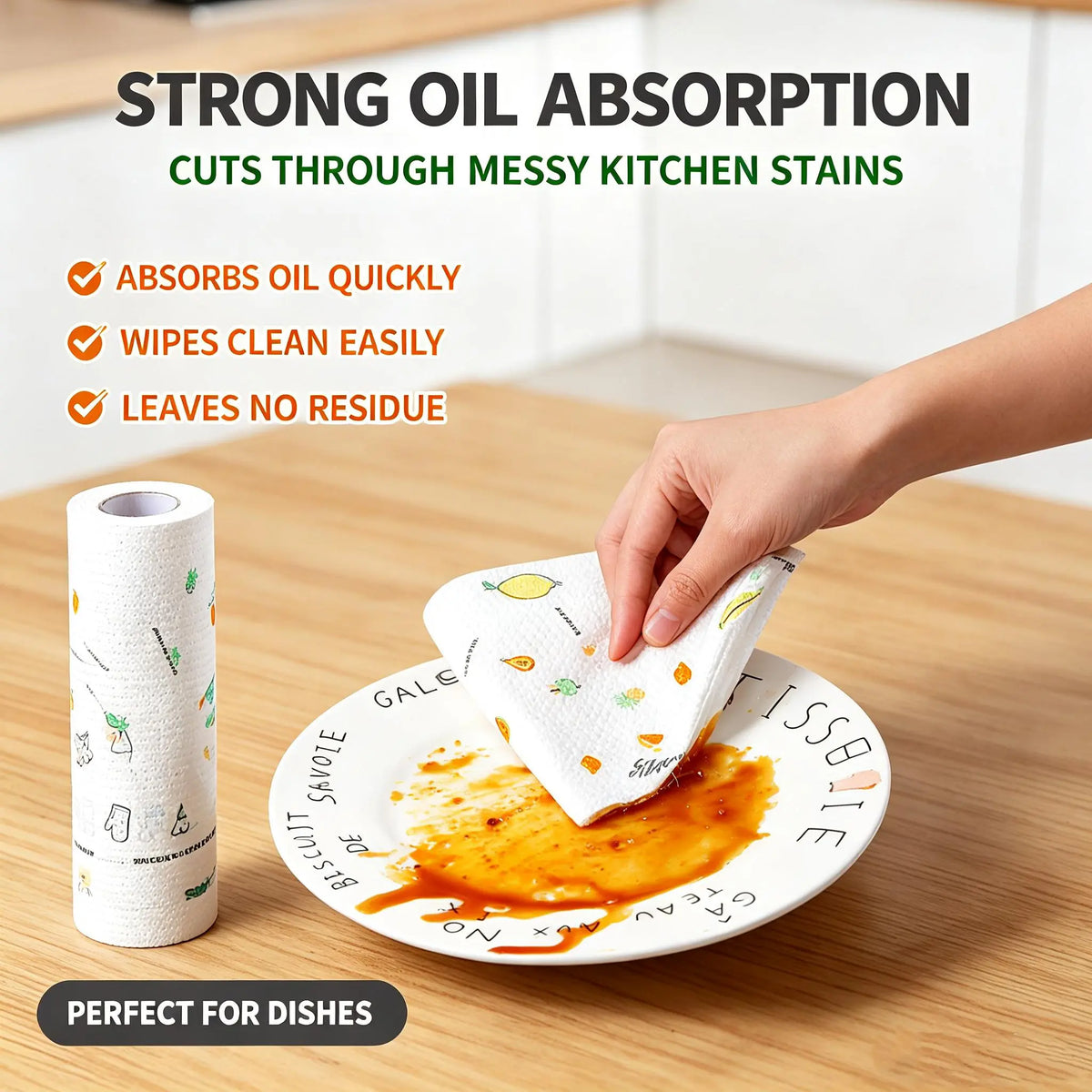 50-Piece Roll of Reusable Cleaning Cloths, Washable Kitchen Dish Towels for Multi-Purpose Household Use