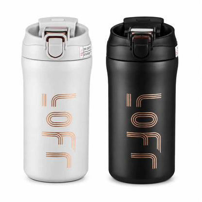 Soher Classic Stylish Stainless Steel Portable Insulated Thermal Mug - Leak-Proof Single Tumbler with Secure Locking Flip Lid, Wide Mouth Reusable Vacuum Flask for Office, Car Use