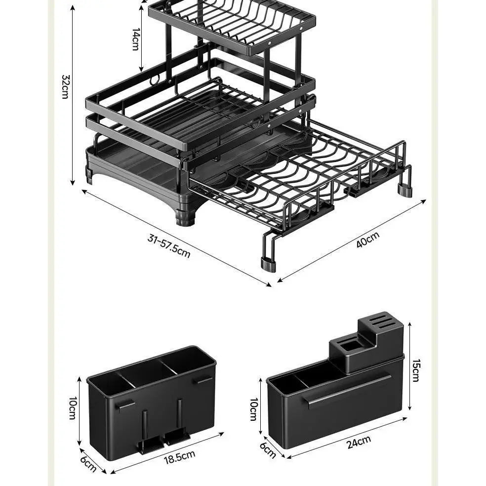Indoor Recreation 2-Tier Adjustable Over-Sink Expandable Kitchen Dish Drying Rack - 360° Drain, Kitchen Organizer, Dish Storage, Organiser, Storage Holder, Efficient Home Supplies Drying Solution
