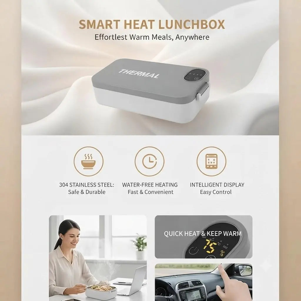 Portable Self-Heating Bento Box with Timer & Insulated Bag | Rechargable Electric Heated Lunchbox Ideal for Men and Women