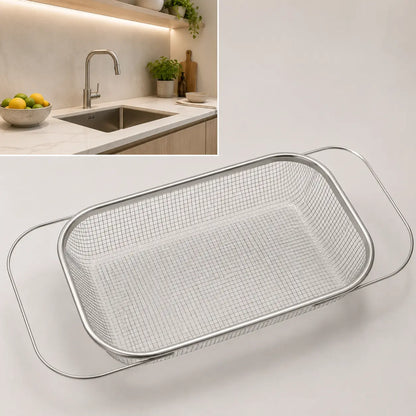 Stainless Steel Expandable Over-The-Sink Colander Strainer Basket, Rectangle Fine Mesh Kitchen Utensils with Handles, Silver Kitchen Essential Supplies, Kitchen Supplies
