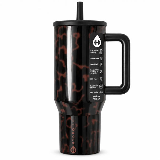 Hydrojug Traveler 40 oz Dark Tortoise Tumbler - Insulated Stainless Steel Water Bottle with Handle and Leakproof Flip Straw Lid, Ideal for Gym and Travel, 13-24 Hour Cold Retention