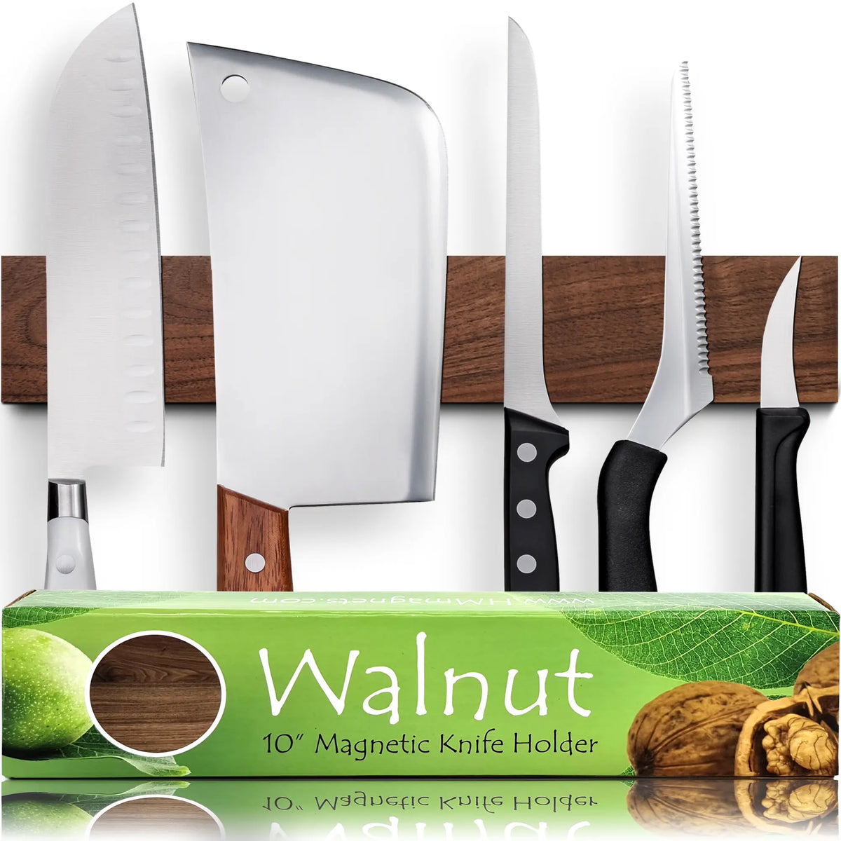 Premium Dark Walnut Wood Magnetic Knife Holder for Wall | 16 Inch | Upgraded Version | Professional Wooden Magnetic Knife Strip - Space-Saving Knife Rack/Knife Bar