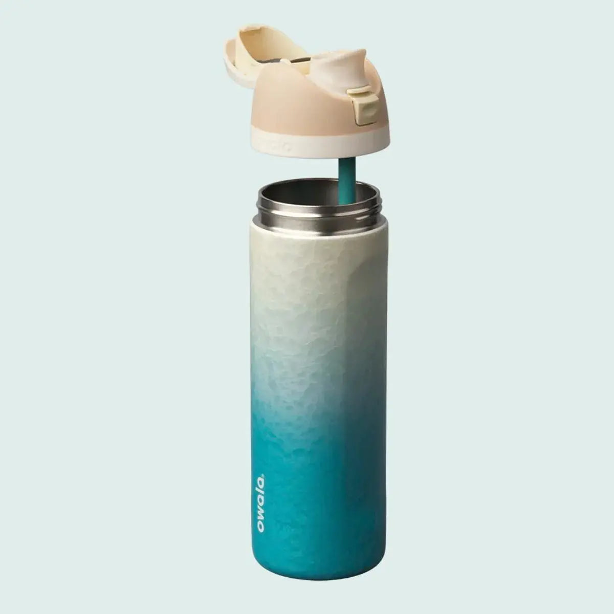 Owala Freesip Limited Edition 24 Oz Stainless Steel Insulated Tumbler - Gradient Blue with 3D Wave Pattern, Dual Drinking Design, Quick-Close Lid, Portable Vacuum Flask for Sports and Beach Activities, Perfect for Gifting