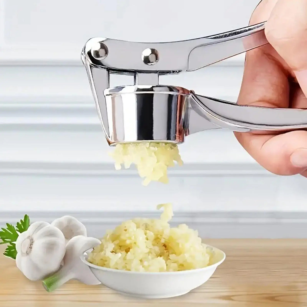 Stainless Steel 5-In-1 Garlic Press Multi-Tool - Sturdy, Easy-To-Clean Kitchen Cooking Utensils with Mincer, Crusher, Bottle Opener, Pit Remover, 5-Function Home Supplies for Adults, Festive & Party Gift Options, Five Functions