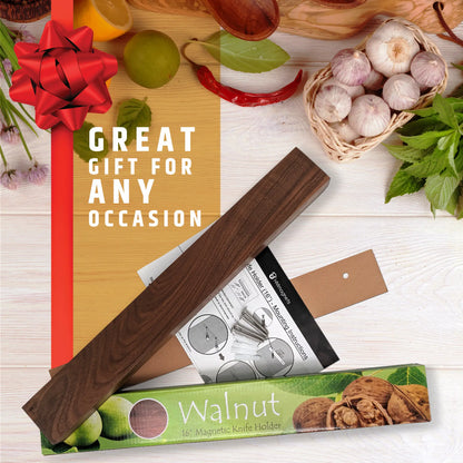 Premium Dark Walnut Wood Magnetic Knife Holder for Wall | 16 Inch | Upgraded Version | Professional Wooden Magnetic Knife Strip - Space-Saving Knife Rack/Knife Bar