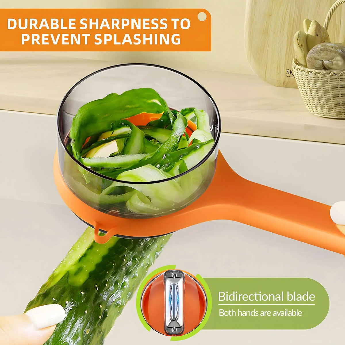 Ergonomic Stainless Steel Vegetable Peeler with Storage Box and Non-Slip Handle for Fruits and Vegetables (Orange)