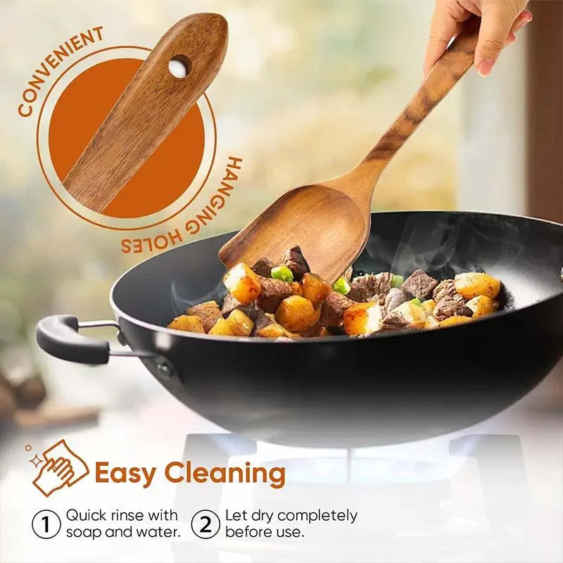 5-Piece Solid Wood Kitchen Utensil Set - Heat-Resistant Ergonomic Cooking Tools (Spatula, Slotted Turner, Ladle, Serving Spoon) - Durable, Easy-Clean, Eco-Friendly Accessories for Non-Stick Cookware, Ideal Gift for Home Kitchen and Parties, Sohochic