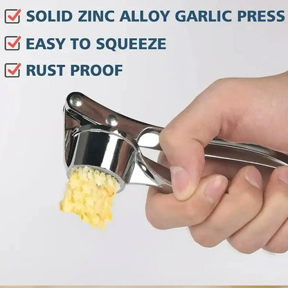 Stainless Steel 5-In-1 Garlic Press Multi-Tool - Sturdy, Easy-To-Clean Kitchen Cooking Utensils with Mincer, Crusher, Bottle Opener, Pit Remover, 5-Function Home Supplies for Adults, Festive & Party Gift Options, Five Functions
