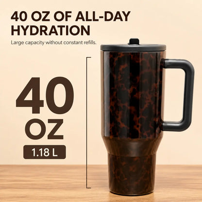 Hydrojug Traveler 40 oz Dark Tortoise Tumbler - Insulated Stainless Steel Water Bottle with Handle and Leakproof Flip Straw Lid, Ideal for Gym and Travel, 13-24 Hour Cold Retention