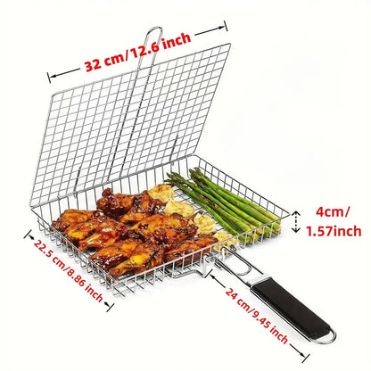 Summerwins Rectangular Carbon Steel Outdoor BBQ Grill Net - Single Roomier Sheet Grid Rack with Handle, Thick Durable Outdoor Cooking Barbecue Utensils for Home & Festive Supplies