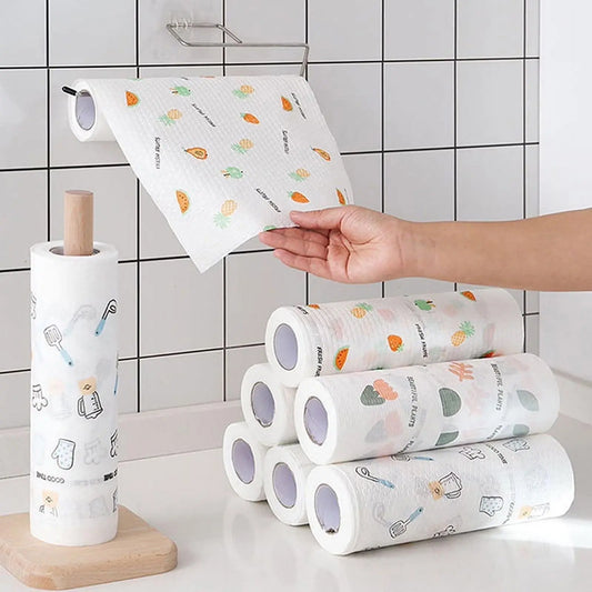 50-Piece Roll of Reusable Cleaning Cloths, Washable Kitchen Dish Towels for Multi-Purpose Household Use