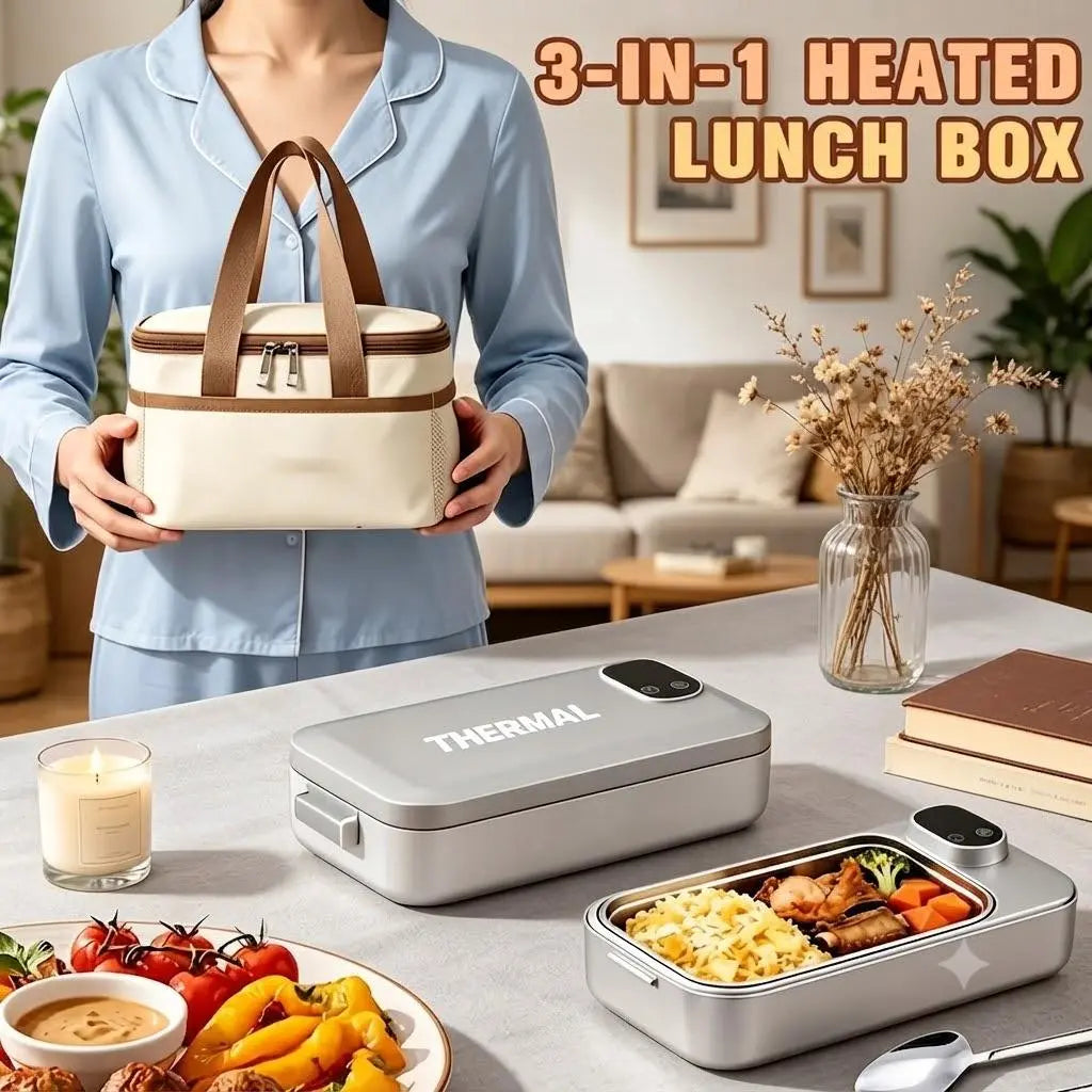 Portable Self-Heating Bento Box with Timer & Insulated Bag | Rechargable Electric Heated Lunchbox Ideal for Men and Women
