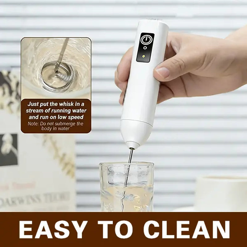 High-Powered Compact Cappuccino Milk Frother with USB-C Rechargeable Electric Foam Maker, Dual Stainless Steel Whisks, 3 Speed Settings, and One-Button Operation - Lightweight Portable Mixer for Coffee and Protein Drinks