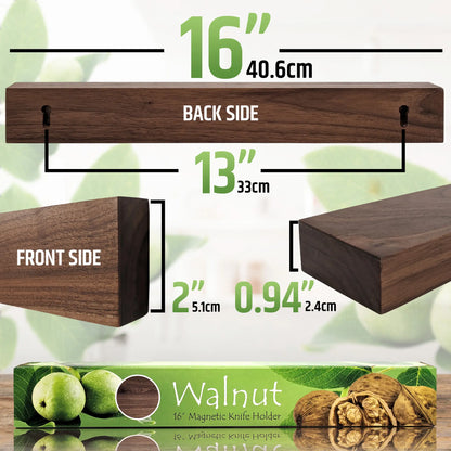 Premium Dark Walnut Wood Magnetic Knife Holder for Wall | 16 Inch | Upgraded Version | Professional Wooden Magnetic Knife Strip - Space-Saving Knife Rack/Knife Bar