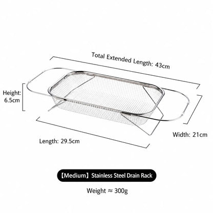 Stainless Steel Expandable Over-The-Sink Colander Strainer Basket, Rectangle Fine Mesh Kitchen Utensils with Handles, Silver Kitchen Essential Supplies, Kitchen Supplies
