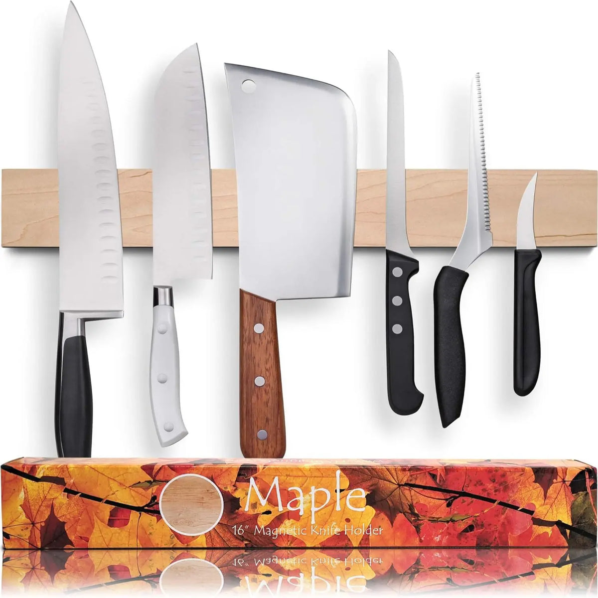 Premium Dark Walnut Wood Magnetic Knife Holder for Wall | 16 Inch | Upgraded Version | Professional Wooden Magnetic Knife Strip - Space-Saving Knife Rack/Knife Bar