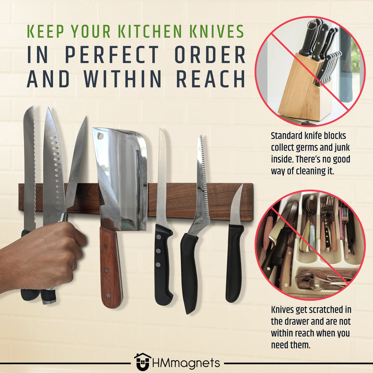 Premium Dark Walnut Wood Magnetic Knife Holder for Wall | 16 Inch | Upgraded Version | Professional Wooden Magnetic Knife Strip - Space-Saving Knife Rack/Knife Bar