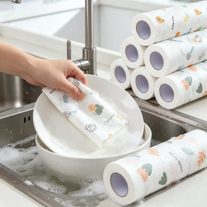 50-Piece Roll of Reusable Cleaning Cloths, Washable Kitchen Dish Towels for Multi-Purpose Household Use
