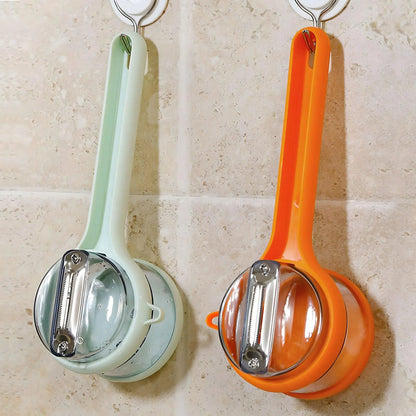 Ergonomic Stainless Steel Vegetable Peeler with Storage Box and Non-Slip Handle for Fruits and Vegetables (Orange)