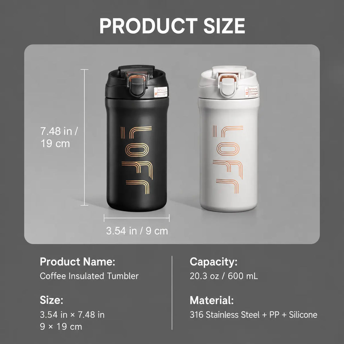Soher Classic Stylish Stainless Steel Portable Insulated Thermal Mug - Leak-Proof Single Tumbler with Secure Locking Flip Lid, Wide Mouth Reusable Vacuum Flask for Office, Car Use