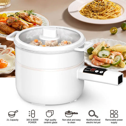 1.4L Compact Non-Stick Electric Hot Pot with Steamer - Portable Heating Cooker with Adjustable Temperature Control, Detachable Plug, and Overheat Protection for Dorm Use