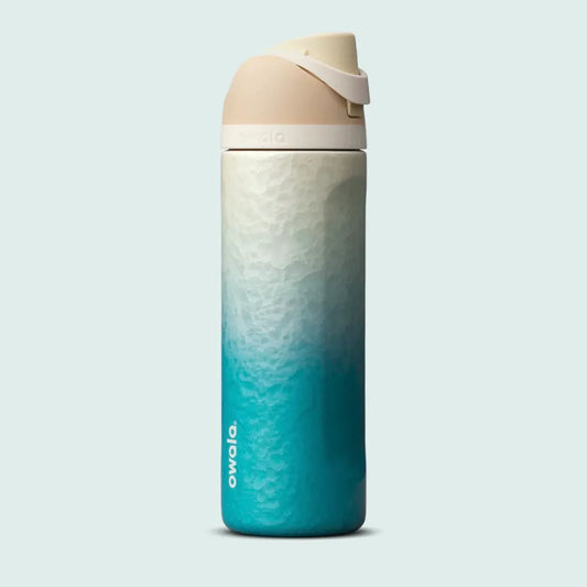 Owala Freesip Limited Edition 24 Oz Stainless Steel Insulated Tumbler - Gradient Blue with 3D Wave Pattern, Dual Drinking Design, Quick-Close Lid, Portable Vacuum Flask for Sports and Beach Activities, Perfect for Gifting