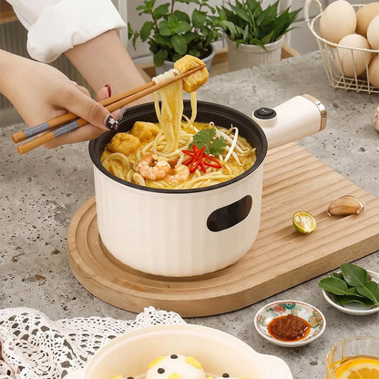 1.4L Compact Non-Stick Electric Hot Pot with Steamer - Portable Heating Cooker with Adjustable Temperature Control, Detachable Plug, and Overheat Protection for Dorm Use