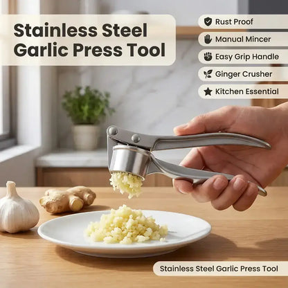 Stainless Steel 5-In-1 Garlic Press Multi-Tool - Sturdy, Easy-To-Clean Kitchen Cooking Utensils with Mincer, Crusher, Bottle Opener, Pit Remover, 5-Function Home Supplies for Adults, Festive & Party Gift Options, Five Functions