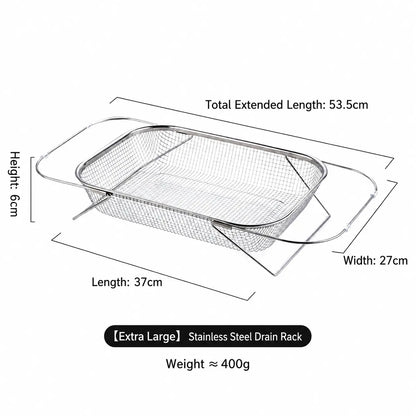 Stainless Steel Expandable Over-The-Sink Colander Strainer Basket, Rectangle Fine Mesh Kitchen Utensils with Handles, Silver Kitchen Essential Supplies, Kitchen Supplies