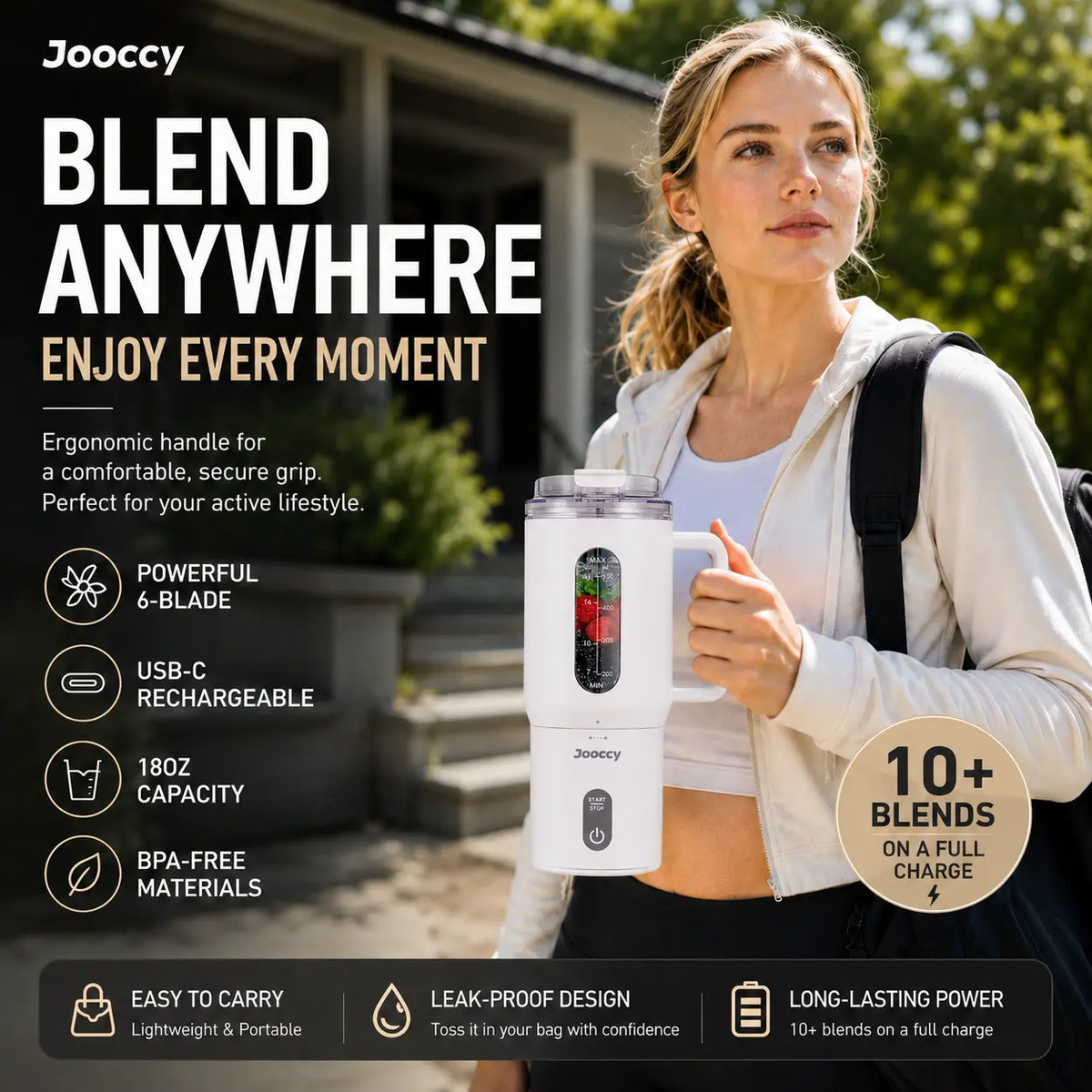 Smart Compact Portable Blender - 18oz Multi-Function Juicer with USB Rechargeable Ice Crushing Capability for Smoothies and Frozen Fruits, Ideal for Home and Gym Use