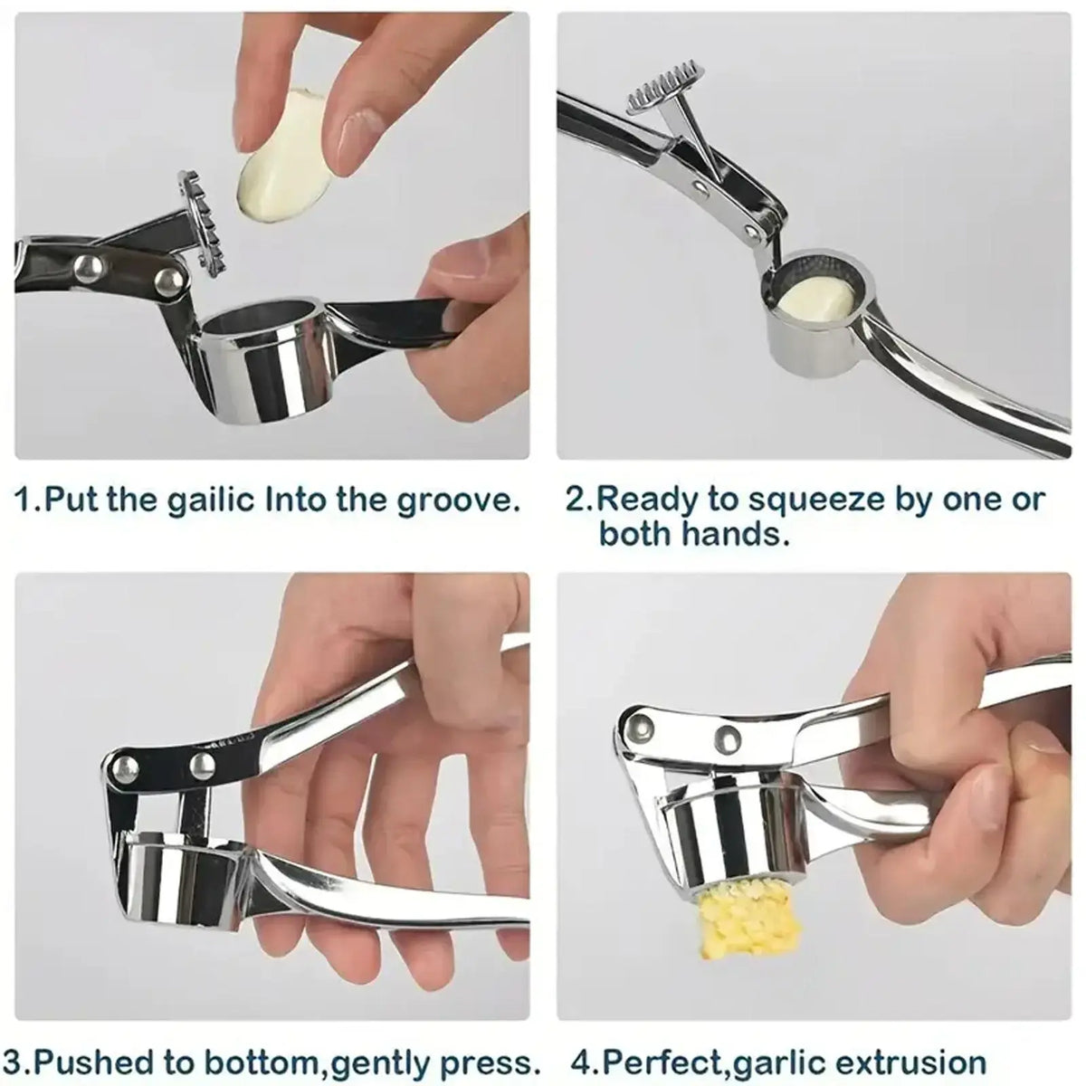 Stainless Steel 5-In-1 Garlic Press Multi-Tool - Sturdy, Easy-To-Clean Kitchen Cooking Utensils with Mincer, Crusher, Bottle Opener, Pit Remover, 5-Function Home Supplies for Adults, Festive & Party Gift Options, Five Functions