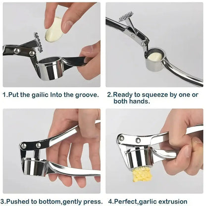 Stainless Steel 5-In-1 Garlic Press Multi-Tool - Sturdy, Easy-To-Clean Kitchen Cooking Utensils with Mincer, Crusher, Bottle Opener, Pit Remover, 5-Function Home Supplies for Adults, Festive & Party Gift Options, Five Functions