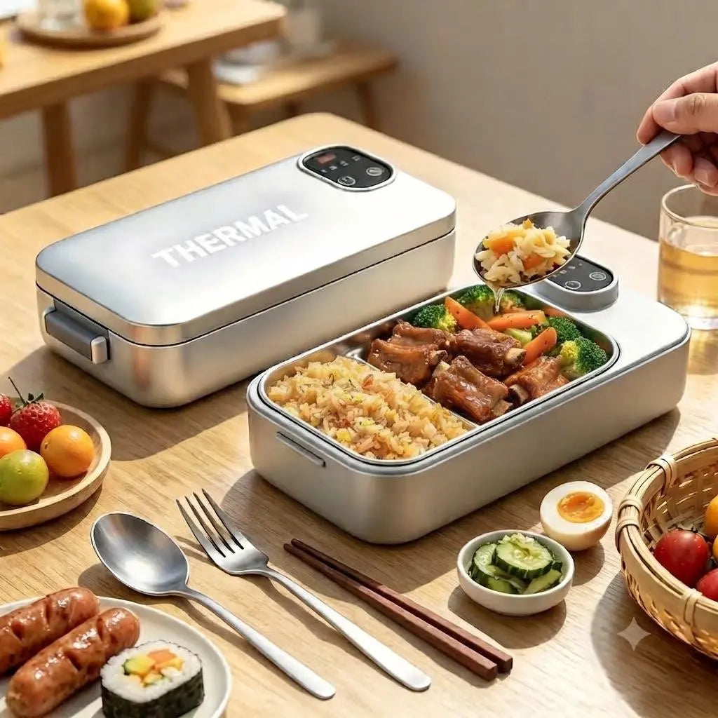 Portable Self-Heating Bento Box with Timer & Insulated Bag | Rechargable Electric Heated Lunchbox Ideal for Men and Women