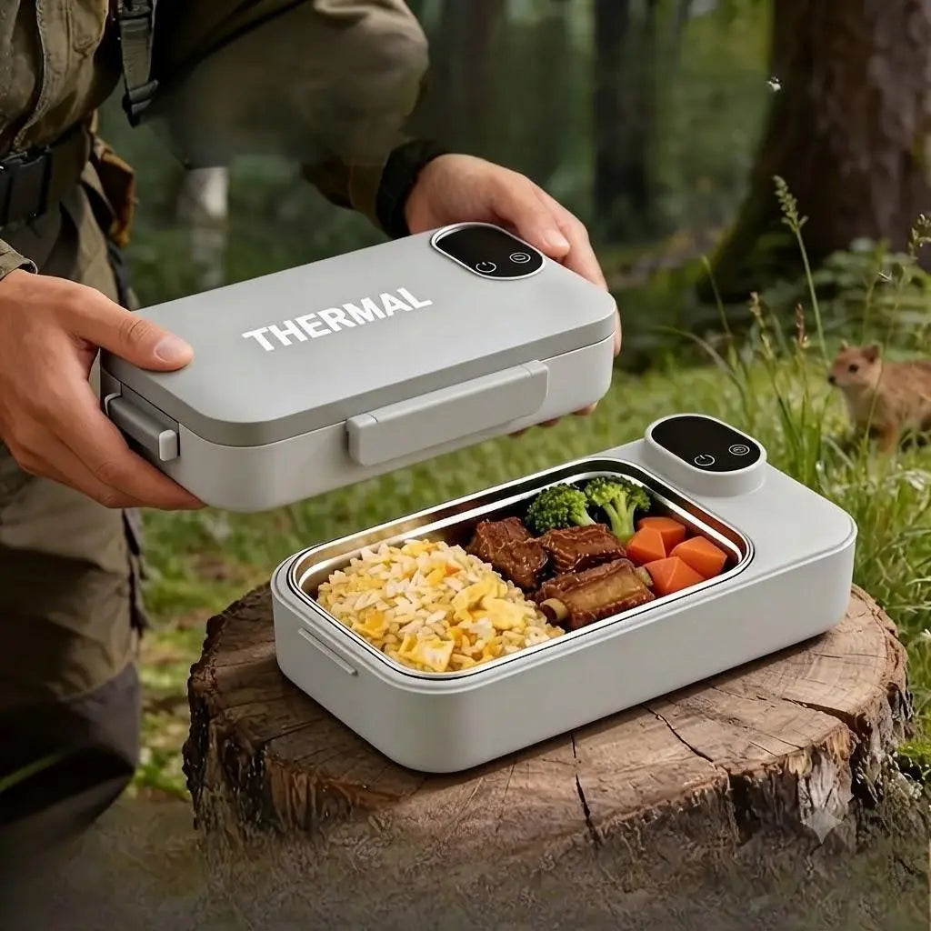 Portable Self-Heating Bento Box with Timer & Insulated Bag | Rechargable Electric Heated Lunchbox Ideal for Men and Women