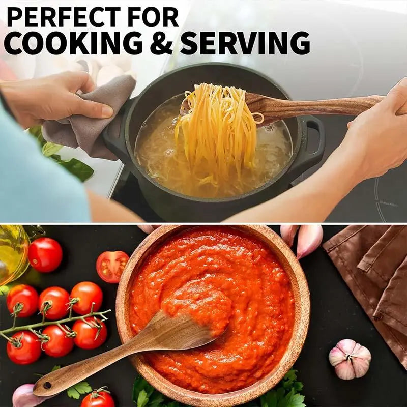 5-Piece Solid Wood Kitchen Utensil Set - Heat-Resistant Ergonomic Cooking Tools (Spatula, Slotted Turner, Ladle, Serving Spoon) - Durable, Easy-Clean, Eco-Friendly Accessories for Non-Stick Cookware, Ideal Gift for Home Kitchen and Parties, Sohochic