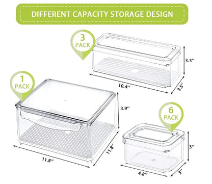 10 Pack Refrigerator Pantry Organizer Bins Stackable Fridge Organizer Bins with Lids Container Kitchen Set Storage Clear PET Material Odor-Resistant Space-Saving
