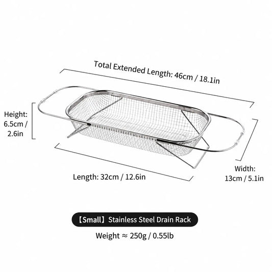 Stainless Steel Expandable Over-The-Sink Colander Strainer Basket, Rectangle Fine Mesh Kitchen Utensils with Handles, Silver Kitchen Essential Supplies, Kitchen Supplies