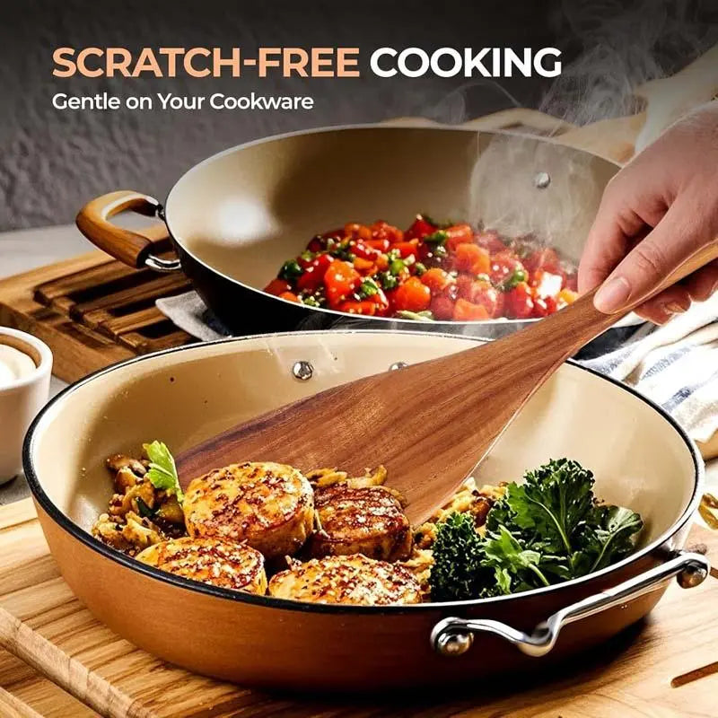 5-Piece Solid Wood Kitchen Utensil Set - Heat-Resistant Ergonomic Cooking Tools (Spatula, Slotted Turner, Ladle, Serving Spoon) - Durable, Easy-Clean, Eco-Friendly Accessories for Non-Stick Cookware, Ideal Gift for Home Kitchen and Parties, Sohochic