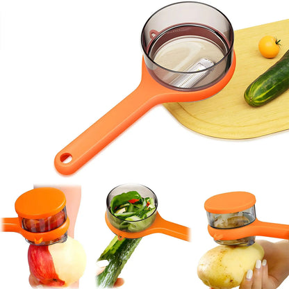 Ergonomic Stainless Steel Vegetable Peeler with Storage Box and Non-Slip Handle for Fruits and Vegetables (Orange)